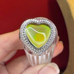 Heart-Shaped Silver Ring with Green Accent